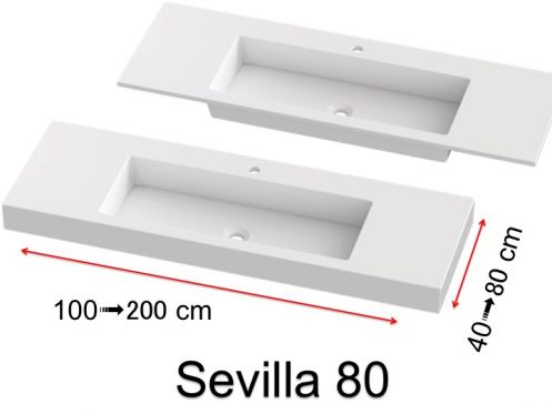 Waschtischplatte, an der Wand montiert oder eingebaut, aus Mineralharz - SEVILLA 80