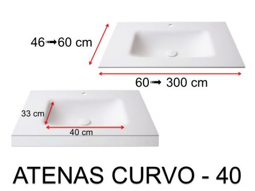 Tiefgezogenes Waschbecken, h�ngend oder eingebaut, aus Solid-Surface - ATENAS CURVO 40
