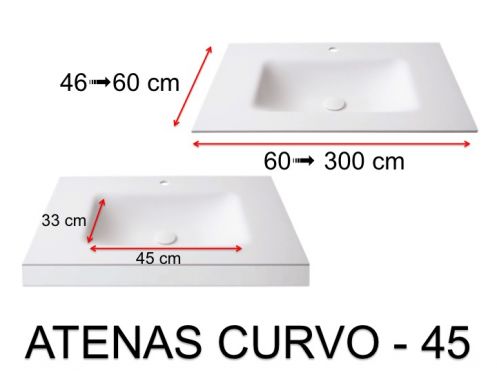Tiefgezogenes Waschbecken, hngend oder eingebaut, aus Solid-Surface - ATENAS CURVO 45