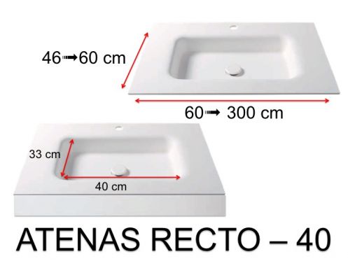 Tiefgezogenes Waschbecken, h�ngend oder eingebaut, aus Solid-Surface - ATENAS RECTO 40