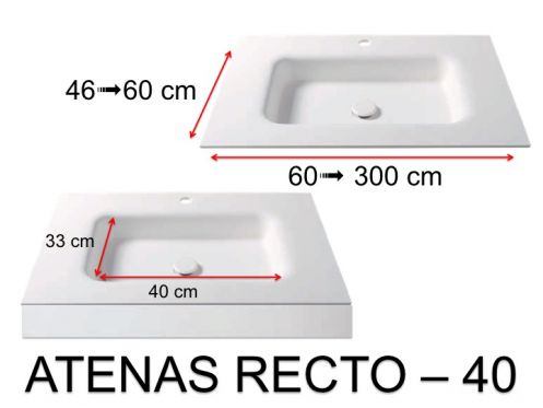 Tiefgezogenes Waschbecken, hngend oder eingebaut, aus Solid-Surface - ATENAS RECTO 40