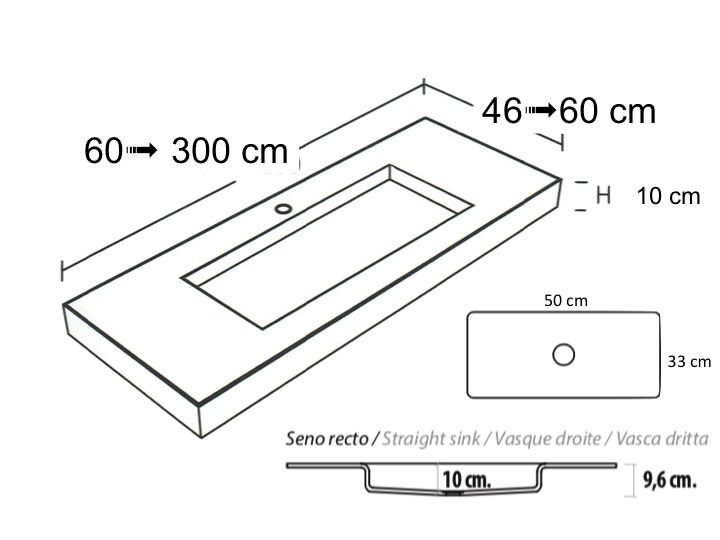 Tiefgezogenes Waschbecken, hängend oder eingebaut, aus Solid-Surface