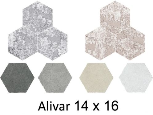 Alivar 14 x 16 cm - Sechseckige Fliese fr Boden und Wand, matt gealtertes Finish