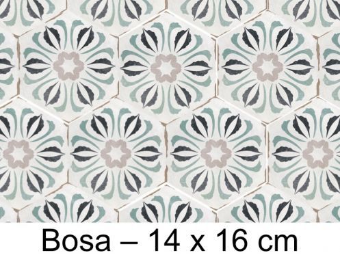 Capri Bosa - 14 x 16 cm - Boden- und Wandfliesen, sechseckiges matt gealtertes Finish