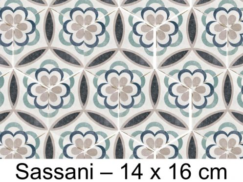 Capri Sassani - 14 x 16 cm - Boden- und Wandfliesen, sechseckiges matt gealtertes Finish