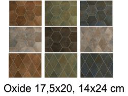 OXIDE 17,5x20, 14x24 cm - Bodenfliesen, sechseckig, Terrakotta-Finish.