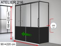 Schiebeduschtür, Festwinkelrücklauf, Industriestil schwarz Art Deco - 120 x 100 cm - ATELIER HIT 216 