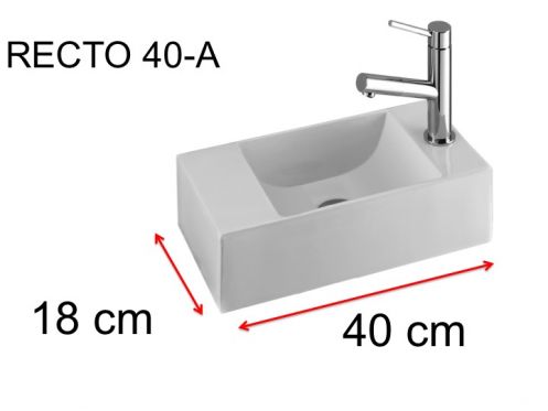 Rechteckiges Handwaschbecken, 18x40 cm, Wasserhahn rechts - RECTO 40 A