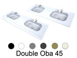 Doppelwaschtischplatte, 50 x 120 cm, hängend oder versenkt, aus Mineralharz - DOUBLE OBA 45