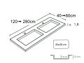 Doppelwaschtischplatte, 50 x 120 cm, hngend oder versenkt, aus Mineralharz - DOUBLE OBA 45