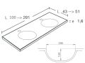 Doppelwaschtischplatte, 121 x 46 cm, hngend oder einbauend, rund - CIRCULAR 30 Double