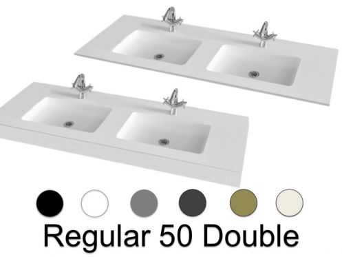 Double wash basin top, 140 x 46 cm, suspended or recessed - REGULAR 50 DOUBLE