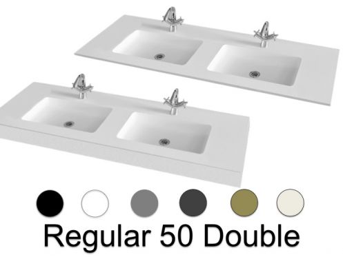 Double wash basin top, 180 x 46 cm, suspended or recessed - REGULAR 50 DOUBLE