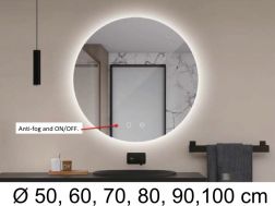 Runder Spiegel, hintergrundbeleuchtet, weißes Licht, Doppelsensor: Antibeschlag und EIN/AUS - SINTRA