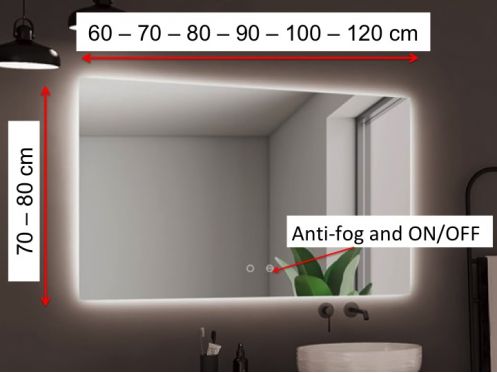Rechteckiger Spiegel, Doppelsensor: Antibeschlag und EIN/AUS - VIANA