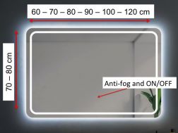 Spiegel mit abgerundeten Kanten, Frontbeleuchtung, Sensor: Antibeschlag und ON/OFF - SETUBAL