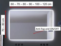 Spiegel mit abgerundeten Kanten, Frontbeleuchtung, Sensor: Antibeschlag und ON/OFF - BEJA