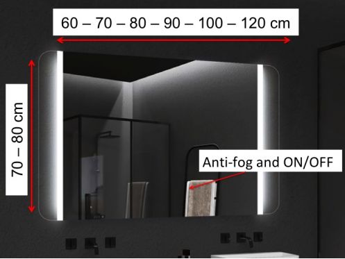 Rechteckiger Spiegel, Frontbeleuchtung, einstellbare LED-Farbe - ACORES