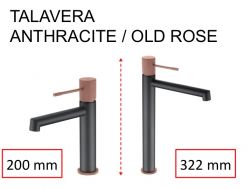 Design-Waschtischarmatur, Mischer, Höhe 200 und 322 mm - TALAVERA ANTHRACITE / OLD ROSE