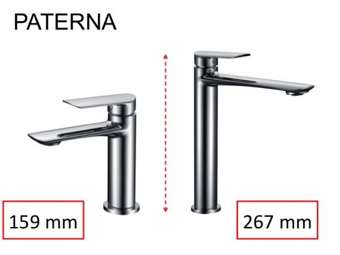 Design-Waschtischarmatur, Mischer, Hhe 159 und 267 mm - PATERNA CHROME