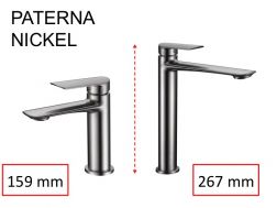 Design-Waschtischarmatur, Mischer, Höhe 159 und 267 mm - PATERNA nickel brossé