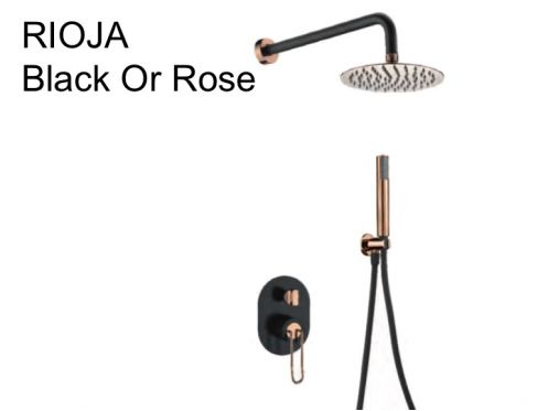 Eingebaute Dusche, Mixer, runde Regenhlle  25 cm - RIOJA BLACK OR ROSE