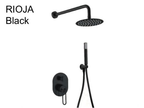 Eingebaute Dusche, Mixer, runde Regenhlle  25 cm - RIOJA BLACK
