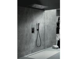 Einbau-Dusche, Mischbatterie und Deckenleuchte mit Wasserfall, Regen und Mikroregen - SANTANDER BLACK