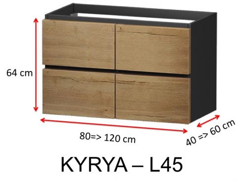 Vier symmetrische Schubladen, f�r versetztes Waschbecken, H�he 64 cm - KYRYA L45