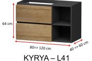 Zwei Schubladen und zwei Nischen mit Regal, Höhe 64 cm, Waschtischunterschrank - KYRYA L41