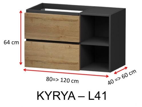 Zwei Schubladen und zwei Nischen mit Regal, H�he 64 cm, Waschtischunterschrank - KYRYA L41