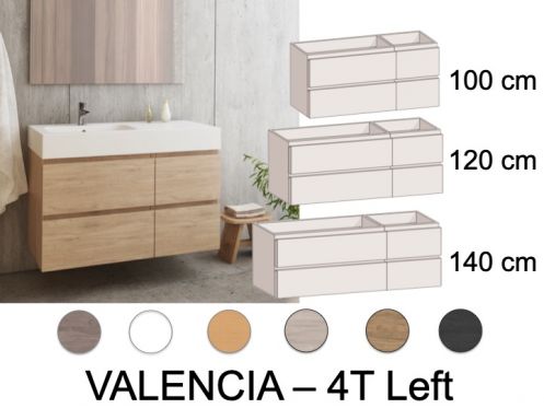 Mbelset 4 Schubladen 100 - 120 - 140 cm __plus__ Waschbecken links __plus__ Spiegel - VALENCIA 4T
