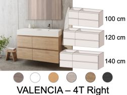 Waschtischunterschrank mit 4 Schubladen 100 - 120 - 140 cm __plus__ gerades Waschbecken __plus__ Spiegel - VALENCIA 4T