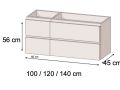 Waschtischunterschrank mit 4 Schubladen 100 - 120 - 140 cm __plus__ gerades Waschbecken __plus__ Spiegel - VALENCIA 4T