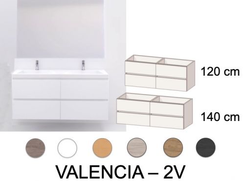 Waschtischunterschrank mit Doppelwaschbecken 120 - 140 cm __plus__ 4 Schubladen __plus__ Spiegel - VALENCIA 2V