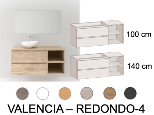 Mbelset 120 - 140 cm - 2 Schubladen __plus__ 2 Nischen __plus__ Aufsatzwaschbecken __plus__ Spiegel - VALENCIA REDONDO 4