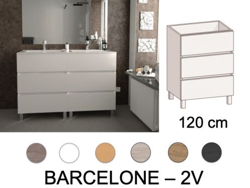 Mbelset 3 Schubladen __plus__ Doppelwaschbecken __plus__ Spiegel - BARCELONE 2V