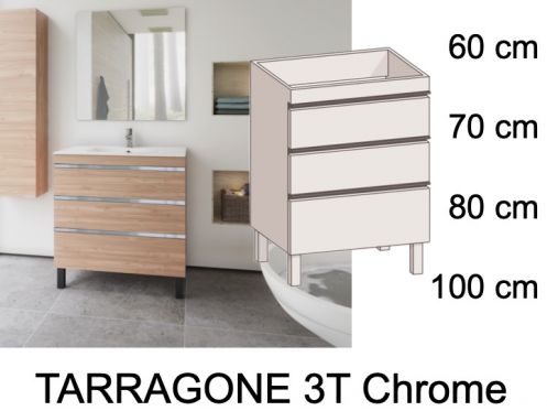 Waschtisch mit 3 Schubladen __plus__ Waschbecken __plus__ Spiegel - TARRAGONE 3T Chrome
