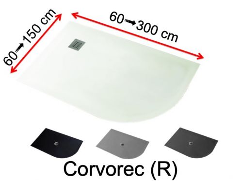 Duschwanne, mit Viertelrundbogen, rechts - CORVOREC RIGHT