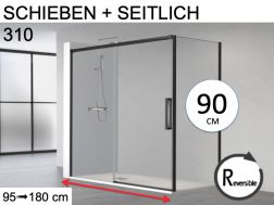 Schiebeduschtür, mit festem Rücklauf 90 cm - HIT 310 BLACK