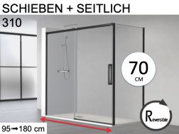 Schiebeduschtür, mit festem Rücklauf 70 cm - HIT 310 BLACK