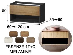 Waschtischunterbau, unter Waschbecken, wandhängend, eine Schublade und ein Ablagefach - ESSENZE 1T/C MELAMINE