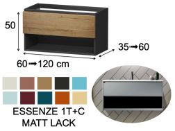 Waschtischunterbau, unter Waschbecken, wandhängend, eine Schublade und ein Ablagefach - ESSENZE 1T/C MATTLACK