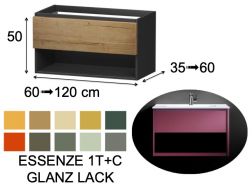 Waschtischunterbau, unter Waschbecken, wandhängend, eine Schublade und ein Ablagefach - ESSENZE 1T/C GLANZLACK