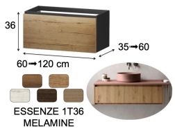 Waschtischunterschrank, unter Waschbecken, wandhängend, eine Schublade, Höhe 36 cm - ESSENZE 1T36 MELAMIN