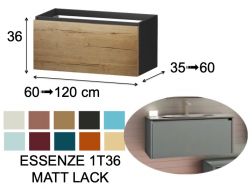Waschtischunterschrank, unter Waschbecken, wandhängend, eine Schublade, Höhe 36 cm - ESSENZE 1T36 MATTLACK