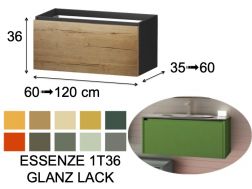 Waschtischunterschrank, unter Waschbecken, wandhängend, eine Schublade, Höhe 36 cm - ESSENZE 1T36 GLANZLACK
