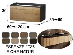 Waschtischunterschrank, unter Waschbecken, wandhängend, eine Schublade, Höhe 36 cm - ESSENZE 1T36 WOOD