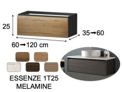 Waschtischunterschrank, unter Waschbecken, wandhängend, eine Schublade, Höhe 25 cm - ESSENZE 1T25 MELAMIN