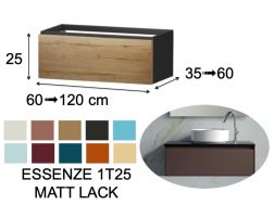 Waschtischunterschrank, unter Waschbecken, wandhängend, eine Schublade, Höhe 25 cm - ESSENZE 1T25 MATTLACK